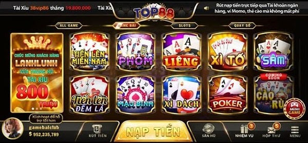 Kho game Top88 lớn với tỷ lệ ăn cược cao