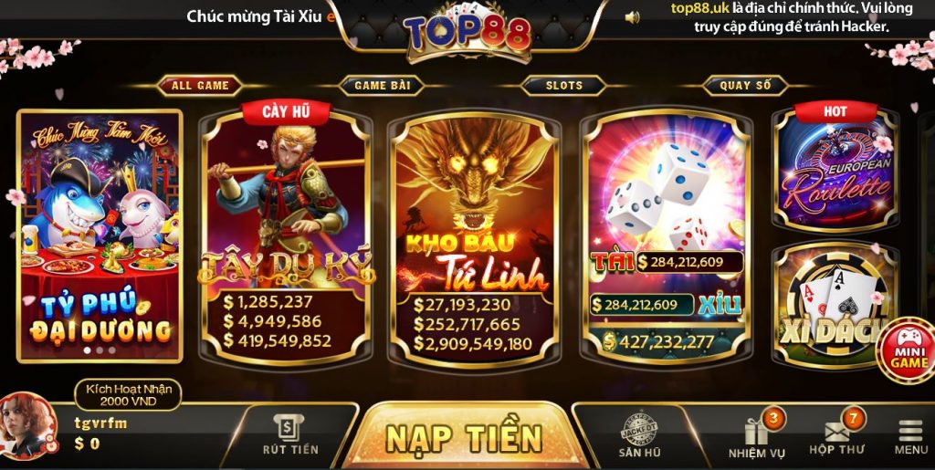 chơi game nổ hũ top88