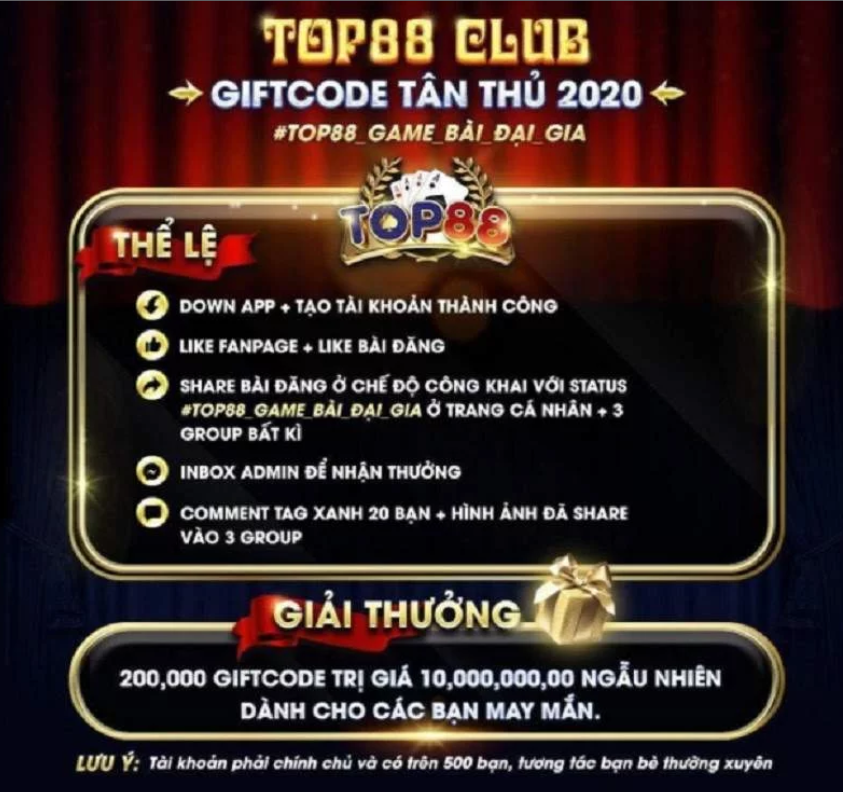 Tổng hợp những giftcode Top88 hấp dẫn nhất cho game thủ